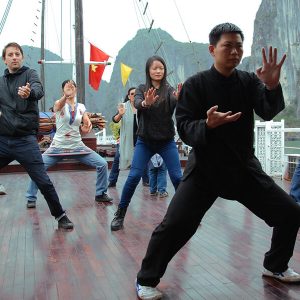 Taichi lesson on cruise, Vietnam 17 day itinerary